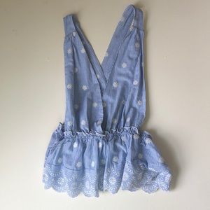 Light blue low v top